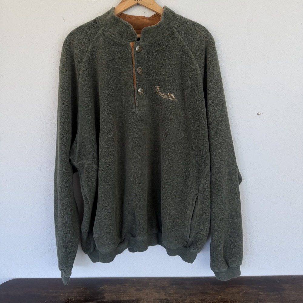 Vintage Straight Down Fleece Pullover Jacket Mens XXLarge Green Golf Made in USA